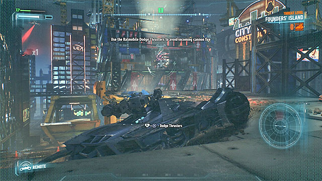Attack the missile launcher and be ready to dodge with the Batmobile when it is fired at - Disable the missile launchers protective shields | Main story - Main story - Batman: Arkham Knight Game Guide & Walkthrough