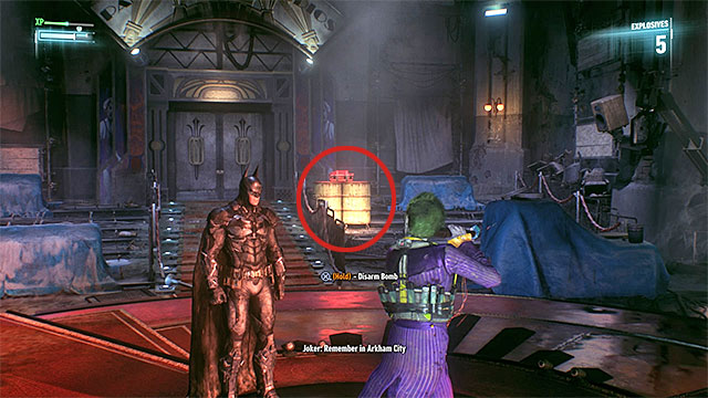 The first of the bombs that you have to disarm - Johnny Charisma | Boss fights - Boss fights - Batman: Arkham Knight Game Guide & Walkthrough