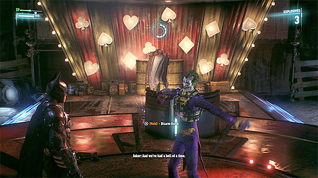 Disarm the bombs when Johnny Charisma is looking away - Johnny Charisma | Boss fights - Boss fights - Batman: Arkham Knight Game Guide & Walkthrough