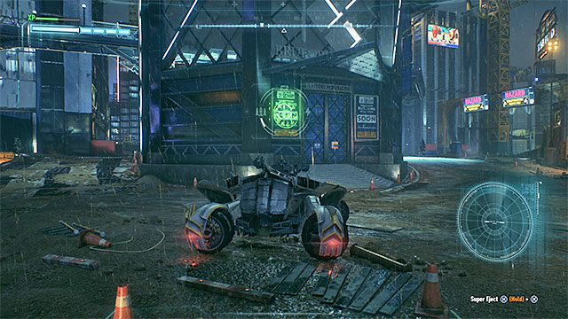 Use 60mm cannon on the green sign - Riddler trophies on Founders Island (1-16) | Collectibles - Founders Island - Collectibles - Founders Island - Batman: Arkham Knight Game Guide & Walkthrough