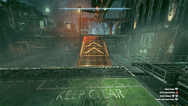 After the battle is over, approach the mechanism that controls the crane and start moving the ramp attached to it - Rescue the missing ACE Chemicals workers | Main story | Batman Arkham Knight - Main story - Batman: Arkham Knight Game Guide & Walkthrough