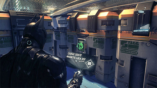 To the left of the wall that youve just blown, locate a the crate that you can see in the picture above and block its position - Destroy the weapon turrets on the second airship | Main story - Main story - Batman: Arkham Knight Game Guide & Walkthrough