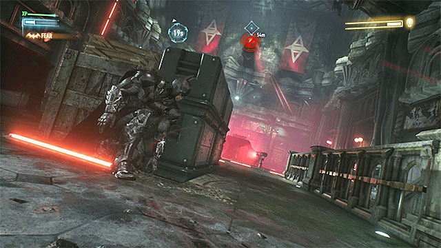 Hide behind the chests near the stairs - Defeat Arkham Knight | Main story | Batman Arkham Knight - Main story - Batman: Arkham Knight Game Guide & Walkthrough