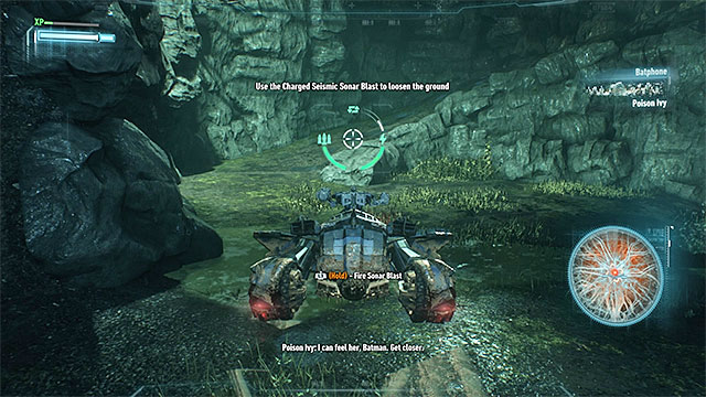 Activate Batmobiles battle mode in the last part of the tunnel and start using the sonar to scan your surroundings - Locate and release Ivys plant on the Founders Island (continued) | Main story - Main story - Batman: Arkham Knight Game Guide & Walkthrough