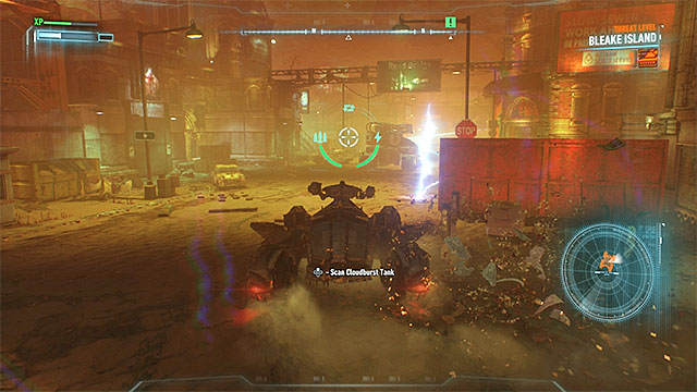Drive to Arkham Knights vehicle and scan it - Destroy the Cloudburst tank controlled by Arkham Knight | Main story - Main story - Batman: Arkham Knight Game Guide & Walkthrough