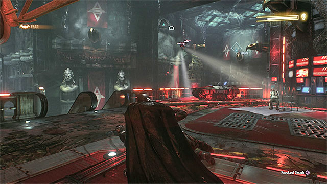 You can temporary blind the flying drone, but most of the time it is better to avoid the machine - Defeat Arkham Knight | Main story - Main story - Batman: Arkham Knight Game Guide & Walkthrough