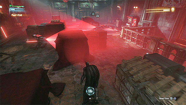 Pick the path shown on the picture above, it will allow you to get close to both defense turrets without being spotted - Defeat Arkham Knight | Main story - Main story - Batman: Arkham Knight Game Guide & Walkthrough