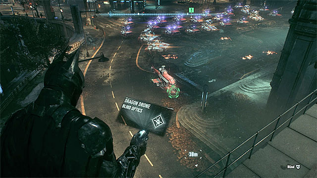 Hack the flying machine and jump to the upper part of the underground parking - Defend the Gotham City Police Department | Main story - Main story - Batman: Arkham Knight Game Guide & Walkthrough