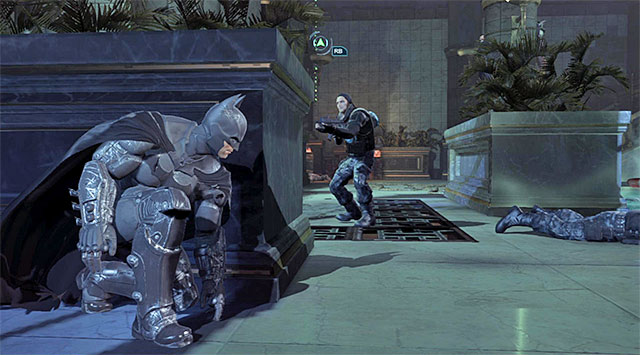 You can wait for the enemies behind covers and wait for opportunities to grab them - Gain access to the penthouse - swimming pool - Main storyline - Batman: Arkham Origins - Game Guide and Walkthrough