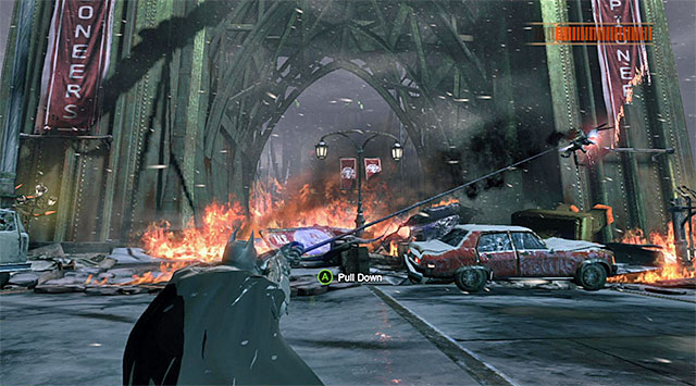 You need to use the claw to catch the boss - Firefly - Boss fights - Batman: Arkham Origins - Game Guide and Walkthrough
