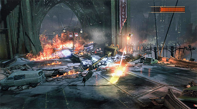 It is a bit more difficult to avoid the bombs - Firefly - Boss fights - Batman: Arkham Origins - Game Guide and Walkthrough
