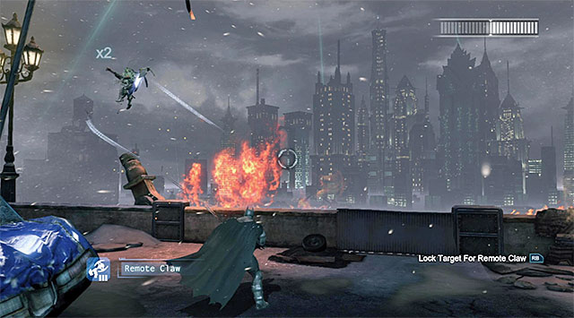 Wait for opportunities to immobilize the boss again - Firefly - Boss fights - Batman: Arkham Origins - Game Guide and Walkthrough