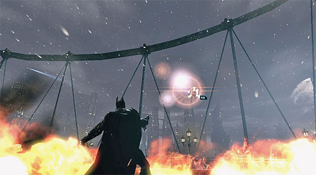 After the boss' healthbar is nearly depleted, he will start bombardment of the area - Firefly - Boss fights - Batman: Arkham Origins - Game Guide and Walkthrough