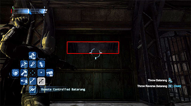 Select the Remote Controlled Batarang from the inventory and throw it towards the opening shown in the screenshot - The best hidden datapacks - Extortion File 9 (Industrial District) - Enigma Datapacks - Batman: Arkham Origins - Game Guide and Walkthrough