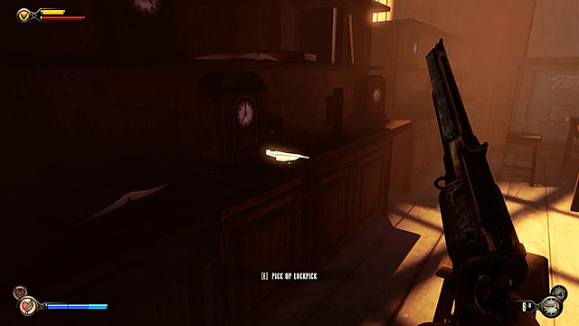 The area to your right holds another lockpick found on a shelf between clocks - Find the gunsmith Chen Lin | Chapter 17 - Plaza of Zeal - Chapter 17 - Plaza of Zeal - BioShock Infinite Guide