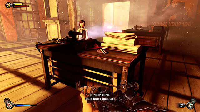 Explore the area behind Finks factory (to the left of the job fair) to find a tailor workshop with a very unusual red tear - Find the gunsmith Chen Lin | Chapter 17 - Plaza of Zeal - Chapter 17 - Plaza of Zeal - BioShock Infinite Guide