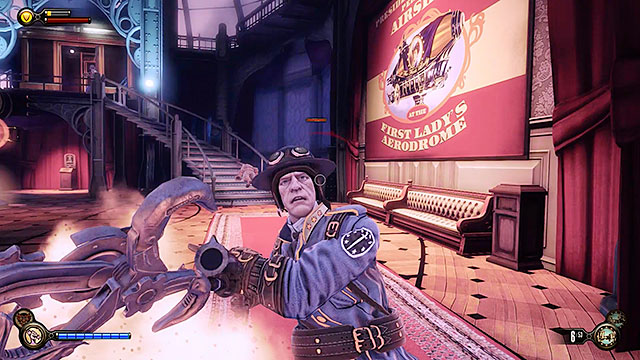 The upper station is occupied by several more policemen and theyre guarding access to the airship - Ride the gondola to the First Lady airship - Chapter 12 - Return to Hall of Heroes - BioShock: Infinite - Game Guide and Walkthrough