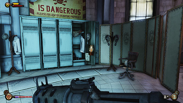 Youll notice an opened locker in the first room to the right of the entrance and you should definitely search it, because you can find Voxophone #13: Tiger by the Tail - Ty Bradley - Find the girl - Chapter 6 - Monument Tower - BioShock: Infinite - Game Guide and Walkthrough