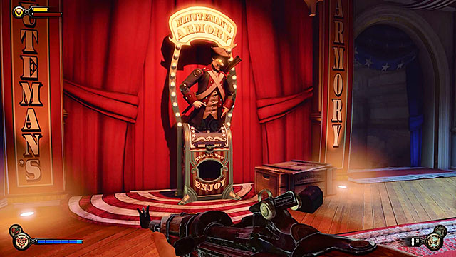 You may now proceed to the left part of the pavilion where youll find Minutemans Armory vending machine - Take Elizabeth to the First Lady airship - Chapter 8 - Soldiers Field - BioShock: Infinite - Game Guide and Walkthrough