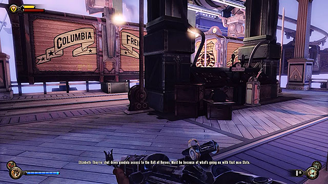 Theres also one more thing for you to do at the station and that is to clear the way to sky-lines in order to use them to get to the Hall of Heroes - Find Shock Jockey at the Hall of Heroes - Chapter 8 - Soldiers Field - BioShock: Infinite - Game Guide and Walkthrough
