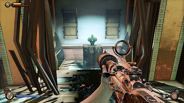 Start off by exploring an office that previously had an inaccessible storage area - Return to the gunsmiths workshop - Chapter 24 - Finkton Proper - BioShock: Infinite - Game Guide and Walkthrough