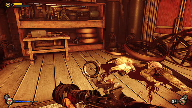 Once youre at the plaza use the fact that the Vox are engaged in battle with the police and quickly make your way to Chen Lins workshop - Return to the gunsmiths workshop - Chapter 24 - Finkton Proper - BioShock: Infinite - Game Guide and Walkthrough