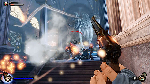 Use the stairs found opposite the restaurant to reach the upper floor - Go to Comstock house - Chapter 29 - Port Prosperity - BioShock: Infinite - Game Guide and Walkthrough
