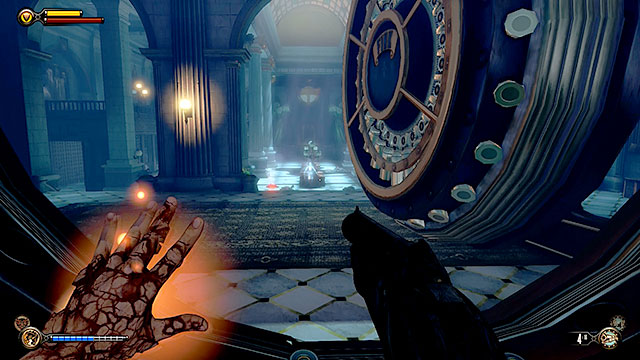 Proceed to the other side of the statue where the tear could originally be found and approach the vaults door - Find the next tear - Chapter 31 - Memorial Gardens - BioShock: Infinite - Game Guide and Walkthrough