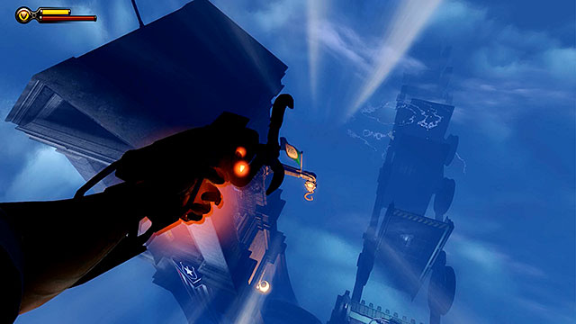 The only way to return to the bridge is to jump through a hole found in the attic and attach Booker to a maintenance hook - Enter Comstock house - Chapter 32 - Comstock House - BioShock: Infinite - Game Guide and Walkthrough