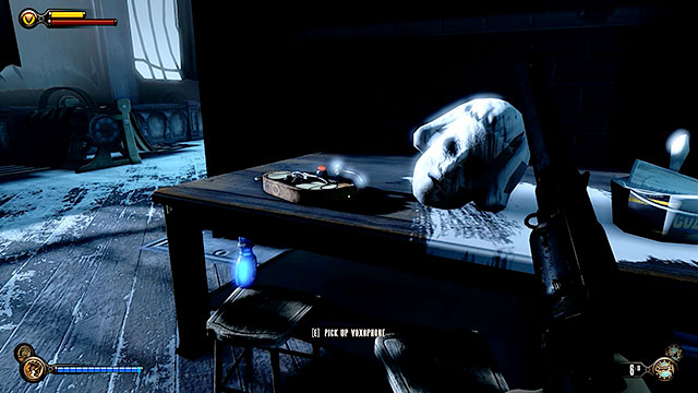 A table can be found behind another pillar - Go to wardens office - Chapter 33 - The Atrium - BioShock: Infinite - Game Guide and Walkthrough