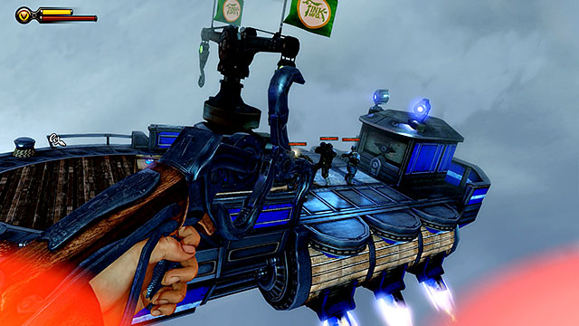 Soon after leaving the port new barges belonging to Comstock and the Vox will start heading your way and they will be accompanied by Mosquitos - Repel the airborne assault - Chapter 36 - Hand of the Prophet - BioShock: Infinite - Game Guide and Walkthrough