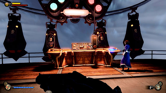 Once youve neutralized all enemy resistance finish your exploration of the lower deck to find a panel at the zeppelins beak that controls pods with Mechanized Patriots - Clear the hangar bay Sky-Line - Chapter 37 - Hangar Deck - BioShock: Infinite - Game Guide and Walkthrough