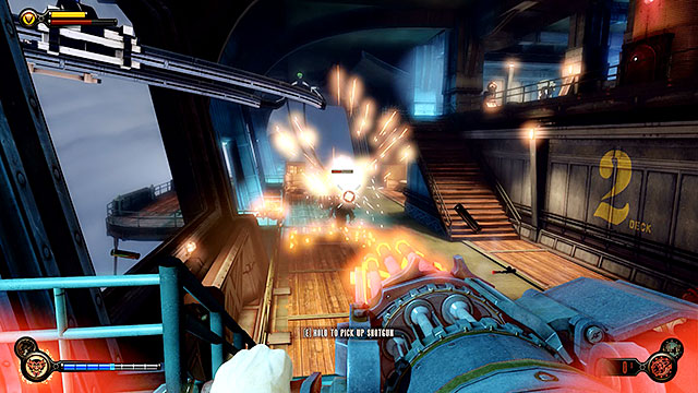 This time the pods are going to be released very slowly and in the meantime you will have to defend yourself against the Vox arriving using barges - Clear the main deck Sky-Line - Chapter 37 - Hangar Deck - BioShock: Infinite - Game Guide and Walkthrough