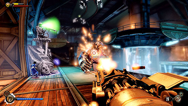 Head further into the deck and you are going to be attacked by soldiers accompanied by a new Handyman - Find a way to the top deck - Chapter 38 - Engineering Deck - BioShock: Infinite - Game Guide and Walkthrough
