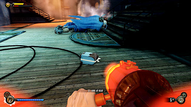 Dont forget to collect Gear #38 left by the slain Handyman - Find a way to the top deck - Chapter 38 - Engineering Deck - BioShock: Infinite - Game Guide and Walkthrough