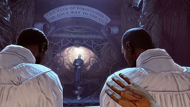 Once youve explored this area use the stairs located behind Father Comstocks bust to descend to a lower level - Find a way to the city - Chapter 2 - Welcome Center - BioShock: Infinite - Game Guide and Walkthrough