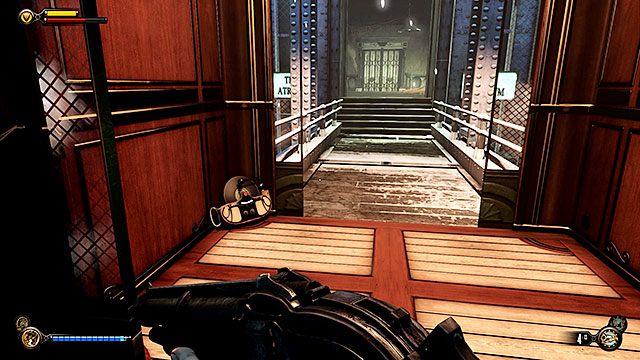 The Atrium - inside an elevator used to return to the security gate - Chapters 32-35 | Voxophones in BioShock Infinite - Voxophones - BioShock Infinite Guide