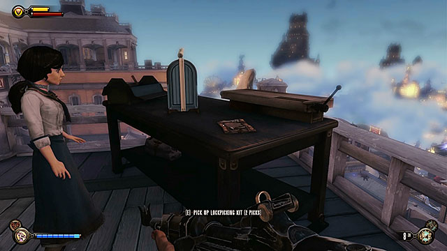 Hall of Heroes Plaza - behind the stairs of the balcony located above the plaza (you can get here only by using the Shock Jockey vigor) - Chapters 9-12 | Gear in BioShock Infinite - Gear - BioShock Infinite Guide