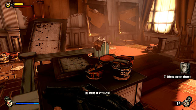 Downtown Emporia - on a table with some paint, inside a closed store with the paintings - Chapters 30-31 | Gear in BioShock Infinite - Gear - BioShock Infinite Guide