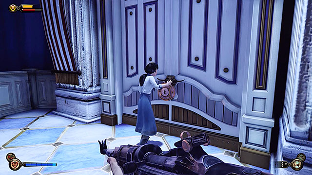 Once youve entered the Patriots Pride Pavilion youll come across a hostile construct armed with a Crank Gun - Safes and locked doors (chapters 8-28) | Lockpicks in BioShock Infinite - Lockpicks - BioShock Infinite Guide