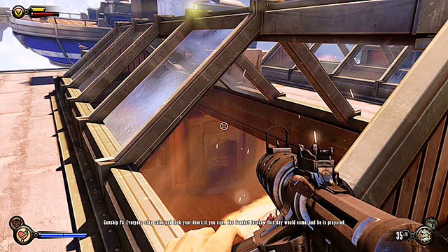 After youve won the battle (or avoided it) head down to a lower roof and locate a skylight in order to enter Lansdowne Residence - Go to the Monument Island and find the girl (part 1) - Chapter 4 - Comstock Center Rooftops - BioShock: Infinite - Game Guide and Walkthrough