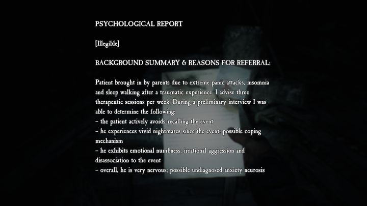 Dieser Gegenstand befindet sich in Camp B – Notizen des Psychiaters in Blair Witch – Secrets – Blair Witch Guide