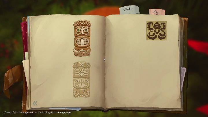 This tiki statue is standing near some red flowers, next to a hut on the left side of the location - Call of the Sea: Chapter 2, The Everhart Expedition - notes - Notes - Call of the Sea Guide