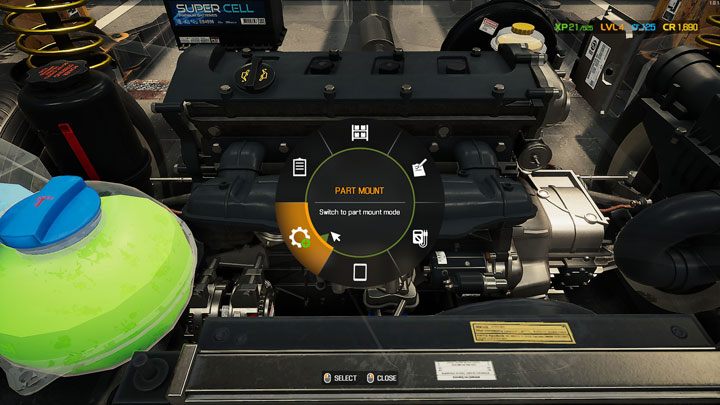 Еще один набор параметров появляется при взаимодействии с деталями автомобиля - Car Mechanic Simulator 2021: Пользовательский интерфейс - Основы - Руководство Car Mechanic Simulator 2021