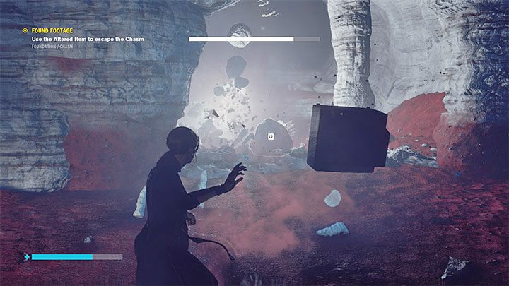 In the further part of the caves, you will encounter a few simple obstacles - Jesse must, for example, fly over white chasms, shoot crystals blocking the passages, or drop the TV for a moment to insert power cores into generators - Control The Foundation: Found Footage - walkthrough - Side quests - Control Guide