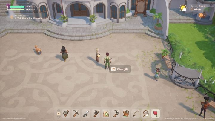 First, you need to equip the gift to the quick access bar and select it - Coral Island: Gifts - how to give? - FAQ - Coral Island Guide