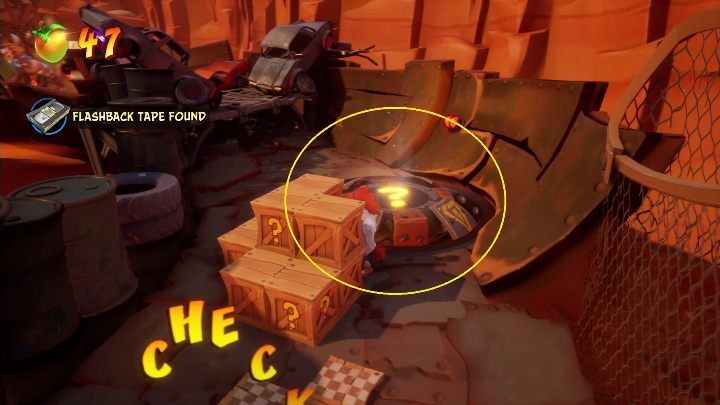 There are tape and an entrance to the hidden level right after the platforms - Crash 4: Hit The Road walkthrough - The Hazardous Wasted, 2084 - Crash 4 Guide, Walkthrough