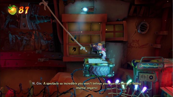 Jump on the rope and then platforms to get to the checkpoint - Crash 4: Hit The Road walkthrough - The Hazardous Wasted, 2084 - Crash 4 Guide, Walkthrough