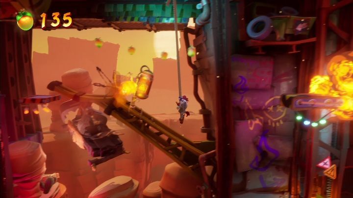Watch out for the flames while riding the rope - Crash 4: Hit The Road walkthrough - The Hazardous Wasted, 2084 - Crash 4 Guide, Walkthrough