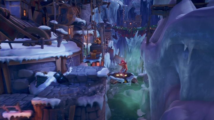 After running past the opponents with crossbows, you can get to a secret level - Crash 4: Snow Way Out walkthrough - The 11th Dimension - Crash 4 Guide, Walkthrough